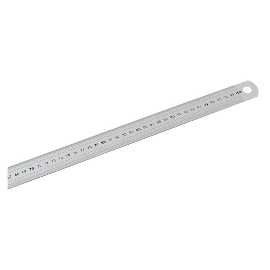 Facom DELA_1056_1000 metal ruler with metric scale, side angle, photography on white background.