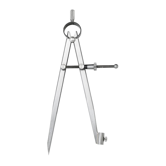Photo of Facom DELA190505 metal drawing compass with adjustment knob, front angle, on white background.
