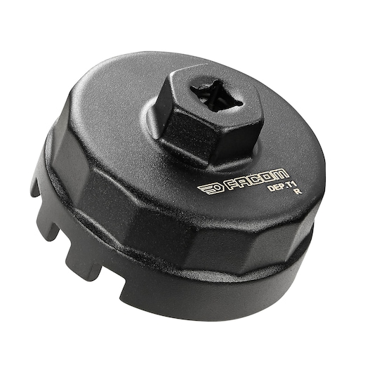 Facom DEP_T1 black metal oil filter wrench photographed at an angled view on white background.