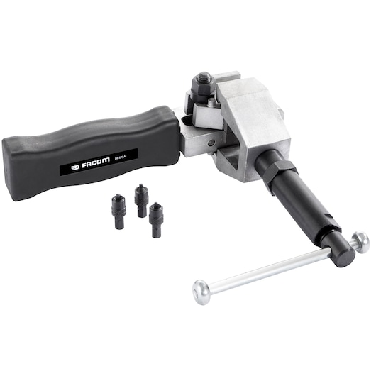 Facom DF475A chain breaker tool with black handle and three interchangeable pins, product shown on white background.