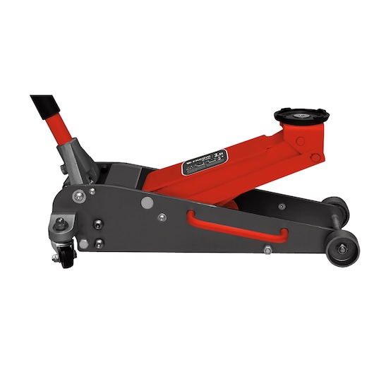 Facom DL25AL hydraulic floor jack side view with red and black steel frame, white background.