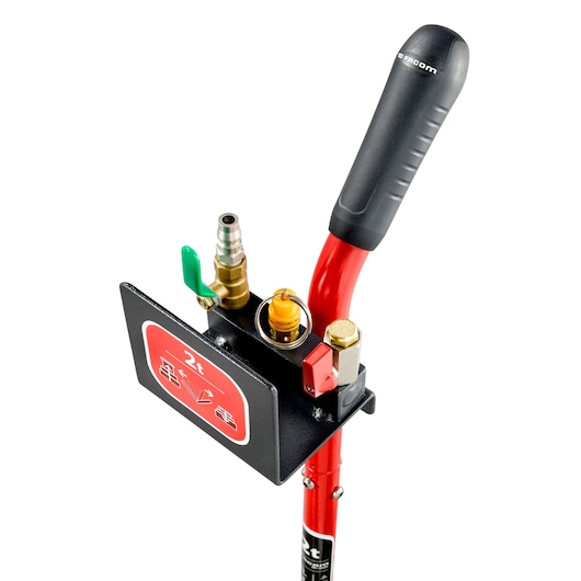 Facom DL_2A2L red and black tool handle with pneumatic connectors, valve, and control, studio angle.