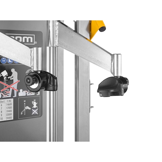 Facom DLS_501HP lifting system detail with two black adjustment knobs on metal arms, side angle, DLS_501HP_F3.