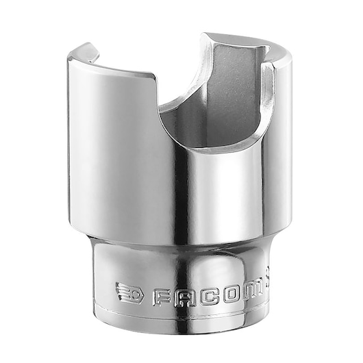 Facom DM_FR1 chrome open-end socket tool, product photography, front angle on white background.
