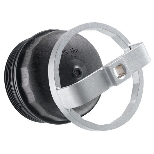 Facom DP88-16 oil filter wrench with silver metal handle and black base, side angle, white background.