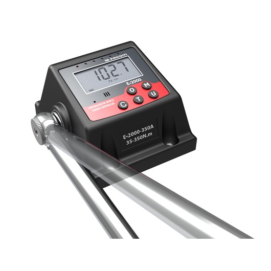 Facom E.2000-350A digital torque controller with LCD display, red and black housing, angled front view.