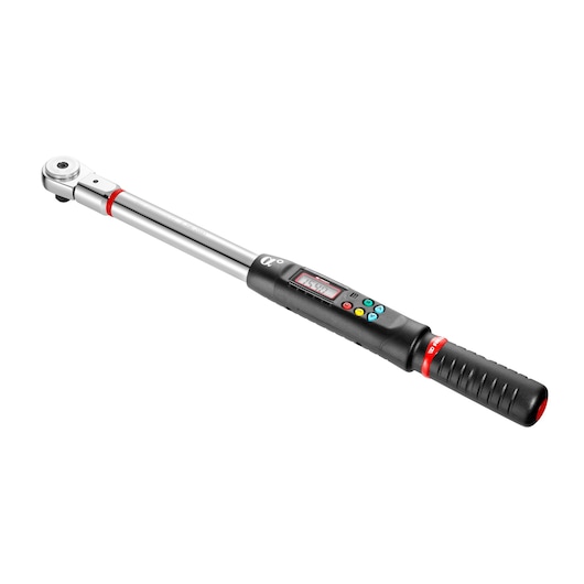 Facom digital torque wrench E_316A200S, side view, black handle, silver shaft, control buttons, LCD display.