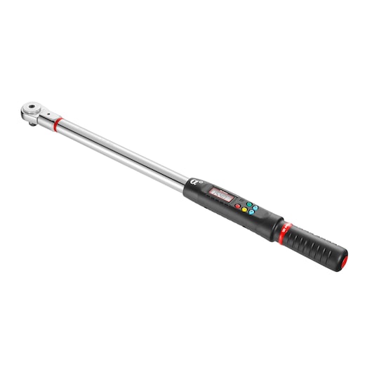 Facom E316A340S digital torque wrench with black grip and LCD display, side angle, photography.