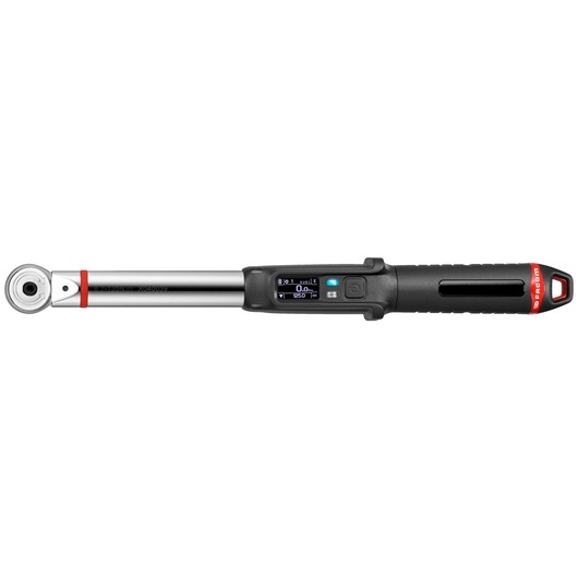 Facom E_516ST-135PB digital torque wrench with LCD screen, black and silver, side angle photo.