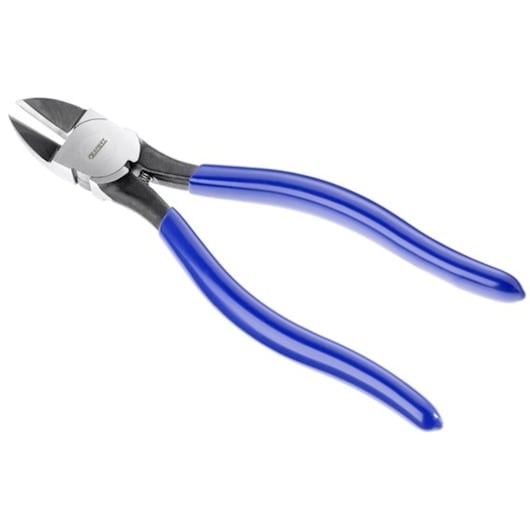 Facom diagonal cutting pliers with blue handles, side view, E020309.