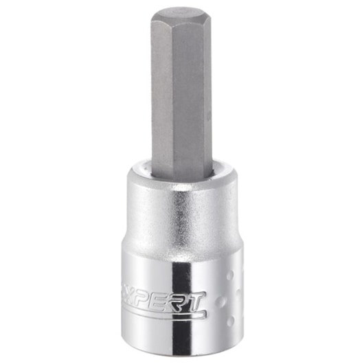 Facom E030908 hex socket bit, metallic finish, tall angle on white background.