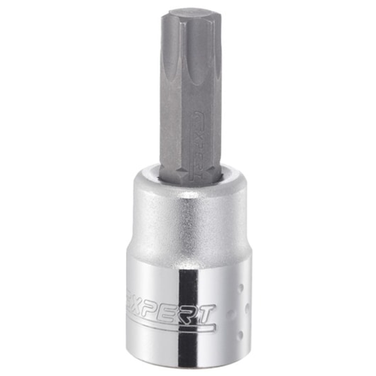 Facom E030921 silver socket bit with black hex end, product photography, front view on white background.