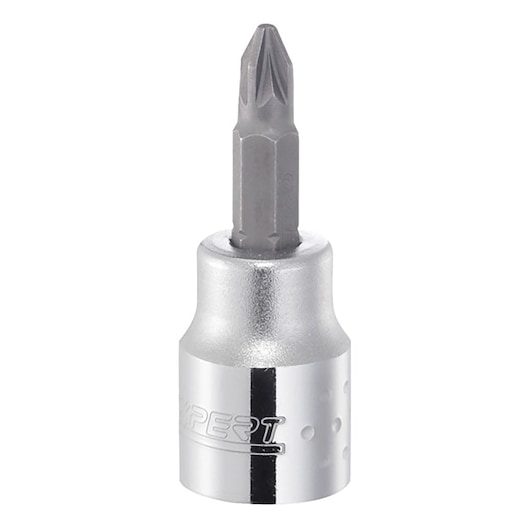 Facom E030924 silver Phillips socket bit photographed on white background, front angle.