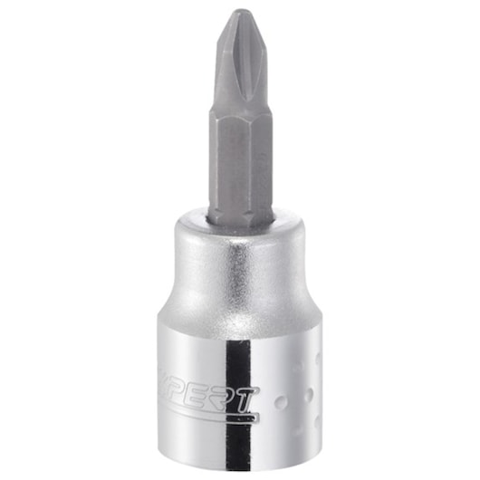 Facom E030925 silver Phillips screwdriver bit socket front angle photography.