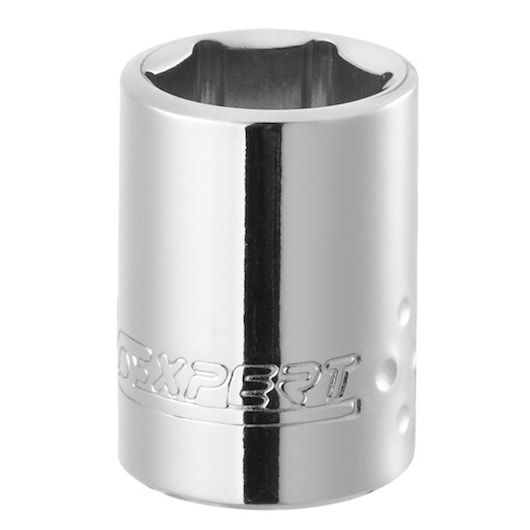 Facom E030944 chrome socket, cylindrical shape, Expert logo, photography, front angle, white background.