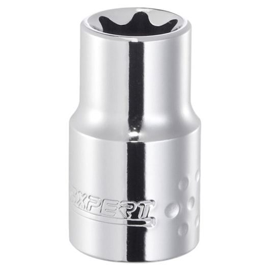 Facom E031931 chrome socket, front angle on white background with Expert logo and knurled grip section.