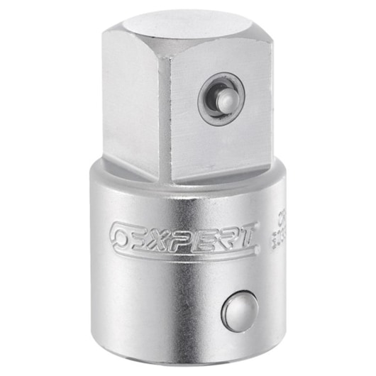 Facom E033802 chrome socket adapter, close-up front angle on white background.