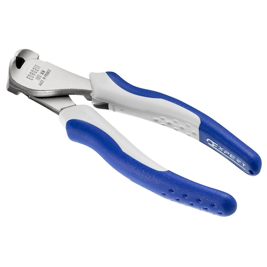 Facom E080211 blue and white cable cutter pliers, angled view on white background.