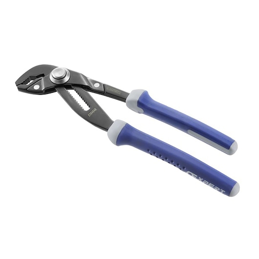 Facom E084648 adjustable pliers with blue and grey handles, side angle photo, hand tool category.