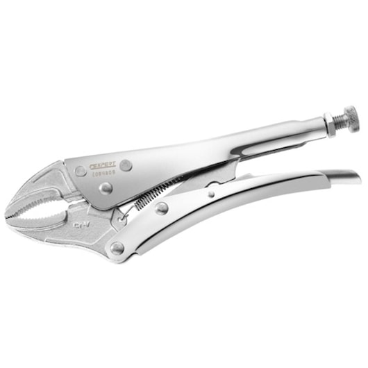 Facom E084809 chrome locking pliers, photography, right side view on white background.