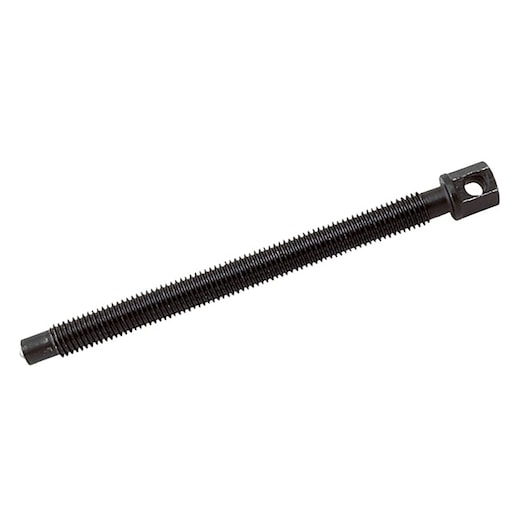 Facom E096010 black threaded rod with square end and hole, photographed on white background.