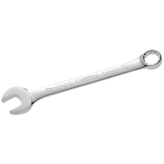 Facom E110102 chrome combination wrench, angled view, polished finish, open and ring end.