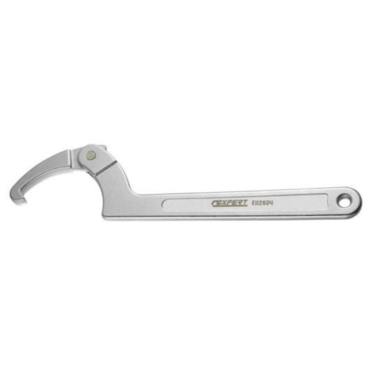Facom E112602 adjustable hook spanner, silver metal finish, side angle on white background.