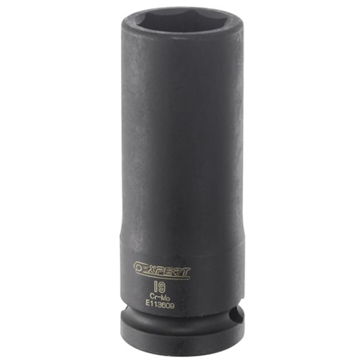 Facom E113600 black hex socket, photography of product standing upright, front angle, white background.