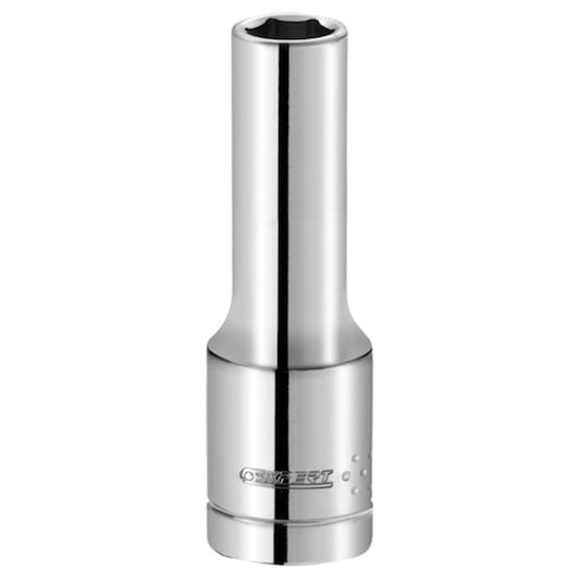 Facom E113761 silver deep socket tool, straight-on angle, polished finish, logo visible, white background.