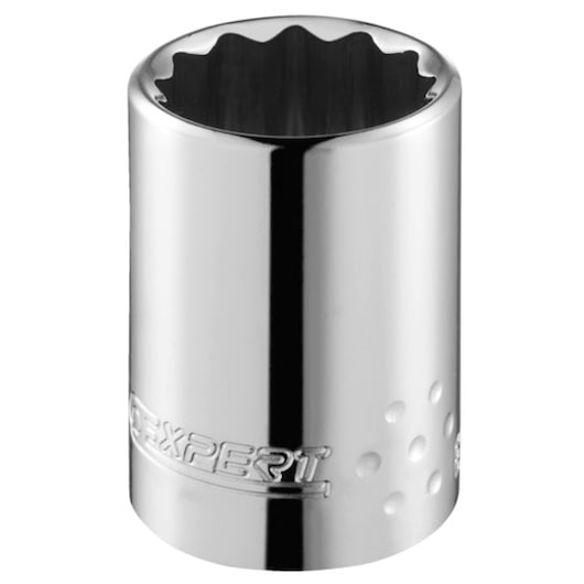 Facom E117064 chrome socket, twelve-point design, product front angle, photography on white background.