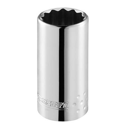 Facom E117283 chrome 12-point socket, cylindrical profile, shown upright on white background.