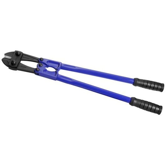 Facom bolt cutter E117755, blue handles with black grips and cutting head, angled on white background.