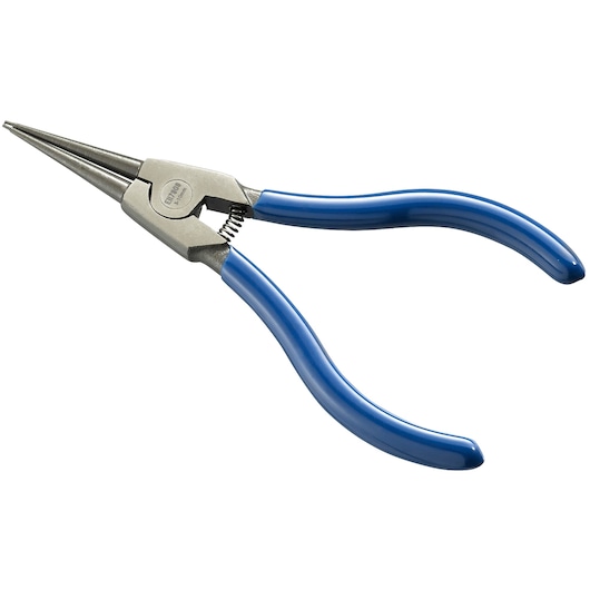 Facom E117909 long nose pliers with blue handles, side angle on white background.