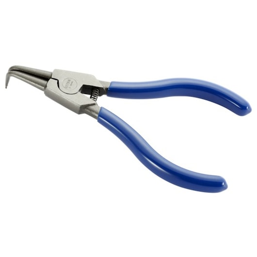 Facom E117918 angled tip circlip pliers with blue handles, side view on white background.