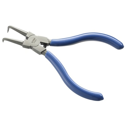 Facom E117922 external circlip pliers with blue handles, angled tips, white background.