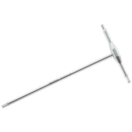 Facom E121222 T-handle silver wrench with long shaft, photographed on white background.