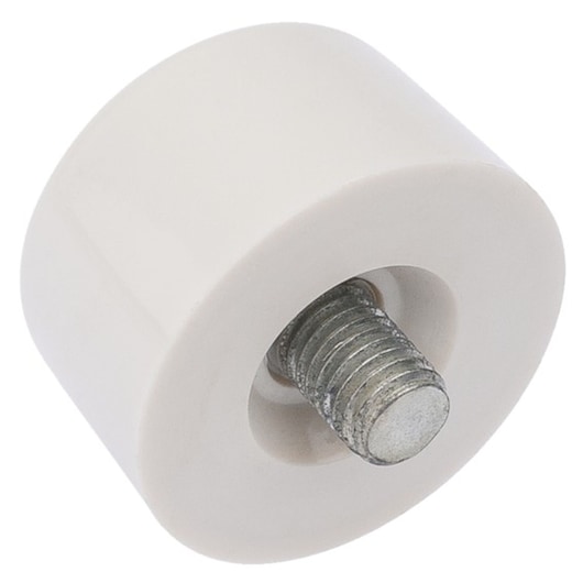 Facom E150306 white cylindrical plastic roller with central metal threaded stud, product photography on white background.