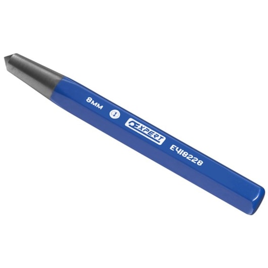 Facom E150501 blue and silver metal pin punch tool, side view on white background.