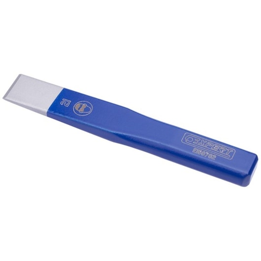 Facom E150704 cold chisel with blue handle and silver blade, shown angled on white background.