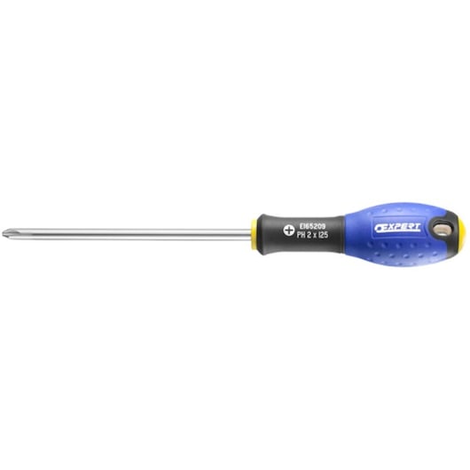 Facom E165206 Phillips screwdriver with blue and black ergonomic handle, photography on white background.