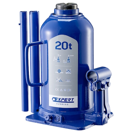 Facom E200150 blue bottle jack, 20 ton capacity, Expert series, front angle on white background.