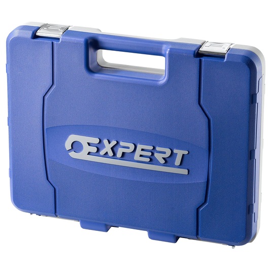 Facom E200515 blue plastic tool case with handle and metal latches, Expert logo on front, angled view.