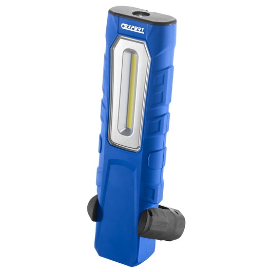 Facom E201435 blue work light with silver panel, standing upright, front angle on white background.