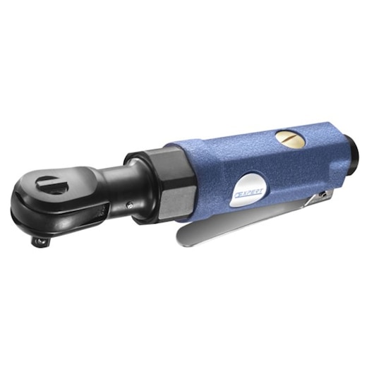 Facom E230201 blue and black air ratchet tool, side angle on white background.