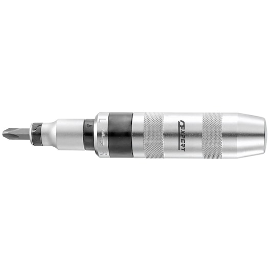 Facom E230301 silver impact screwdriver with knurled grip, side profile on white background.