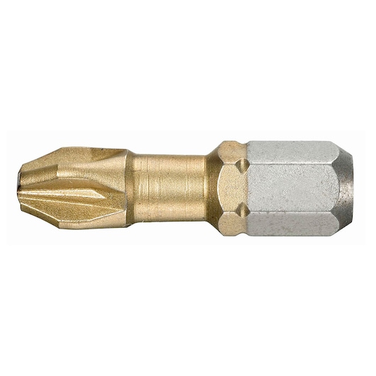 Facom ED_132T gold and silver screwdriver bit, close-up view on white background.