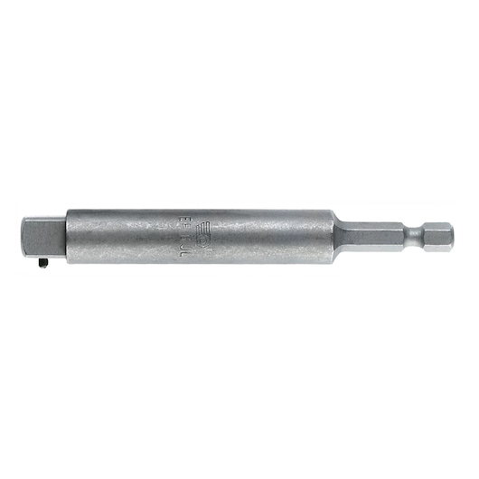 Facom EF6JL socket adapter, silver metal, hex shank, photography, side view on white background.