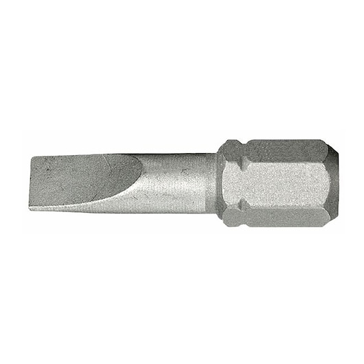 Facom ES_133 slotted screwdriver bit, silver, side angle, photography category.