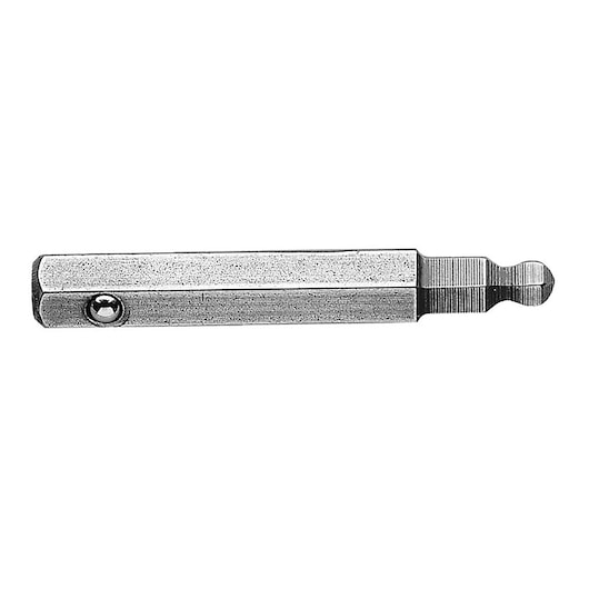 Facom ETS_001_5 silver hexagonal bit adaptor, side angle on white background.