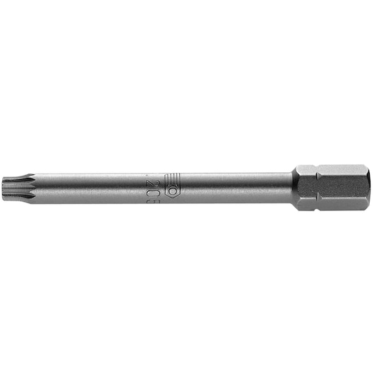 Facom EV_210L long steel Torx screwdriver bit, side angle, on white background.